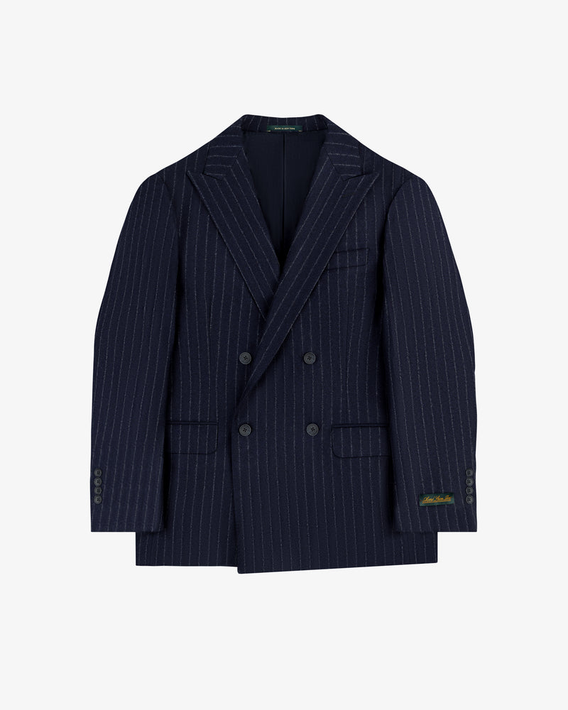 Double-Breasted Pinstripe Wool Suit Jacket