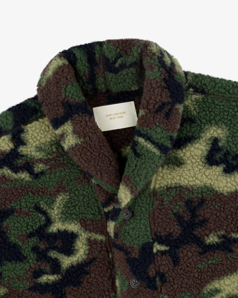 Camo Shawl Collar Fleece Pullover
