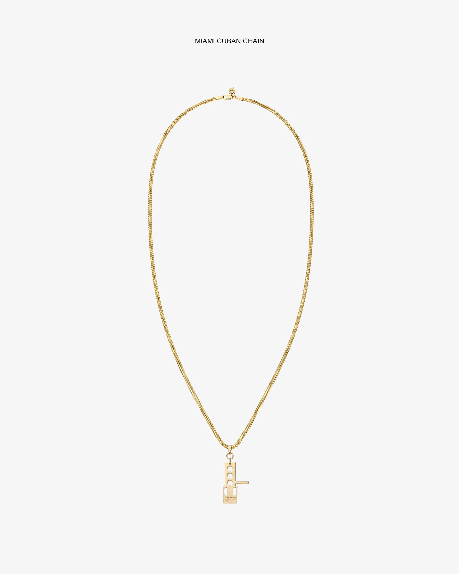 ALD / Technics 14Kt Gold Pendant necklace with a rectangular charm, shown on a plain white background.