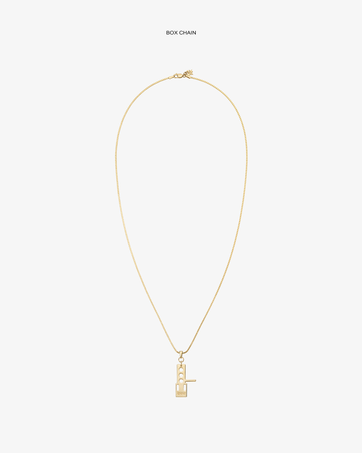 ALD / Technics 14Kt Gold Pendant on a thin box chain with a modern geometric design, shown on white background.