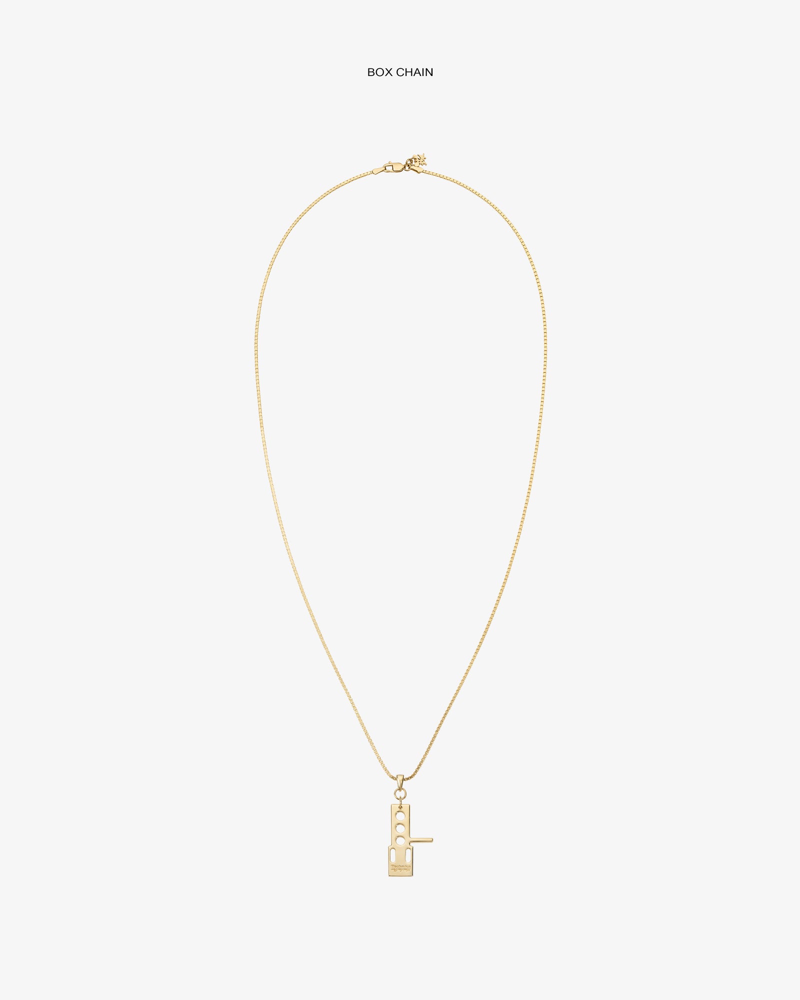 ALD / Technics 14Kt Gold Pendant on a thin box chain with a modern geometric design, shown on white background.