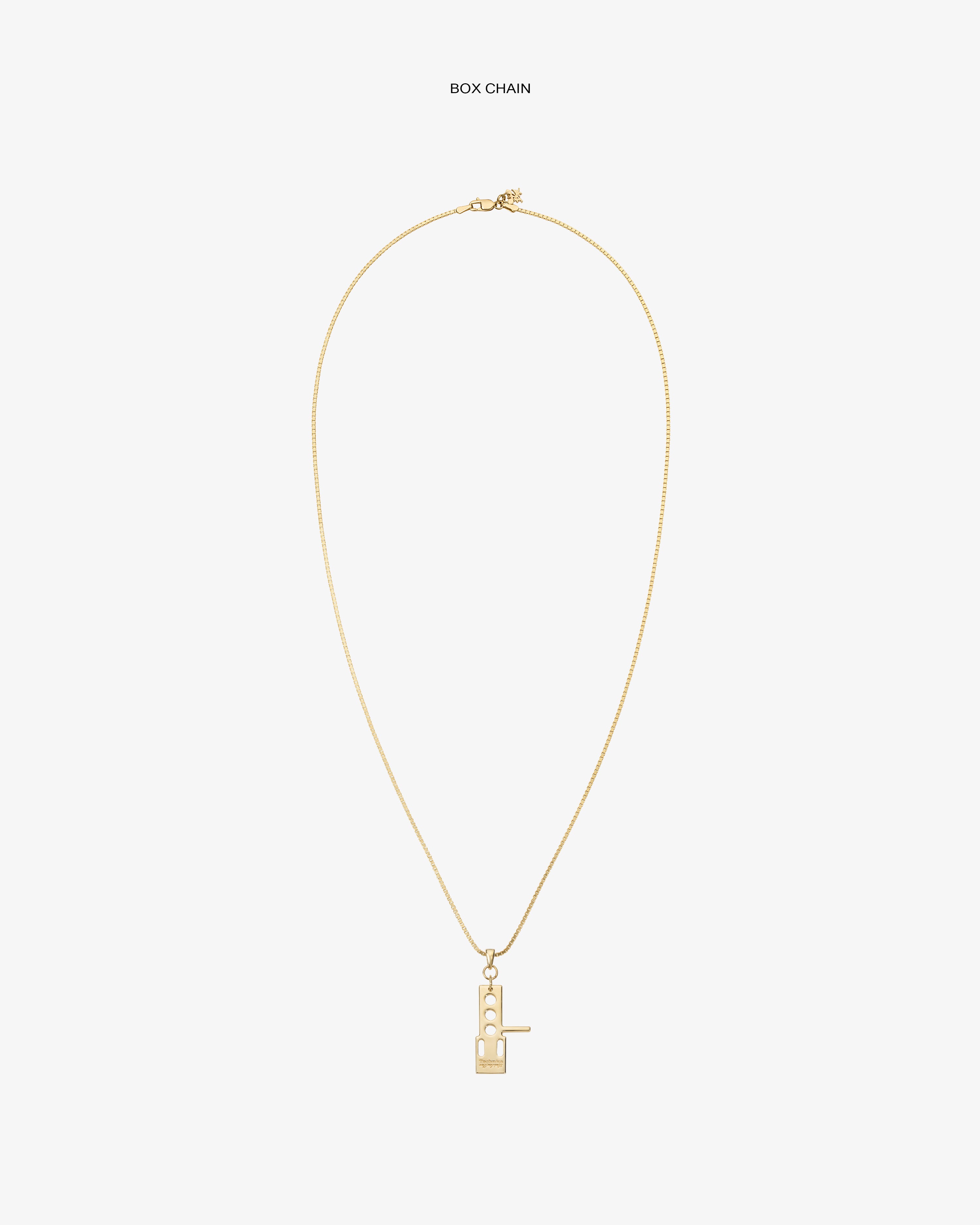 ALD / Technics 14Kt Gold Pendant on a thin box chain with a modern geometric design, shown on white background.