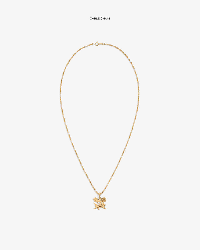 14Kt Gold Pendant necklace shown on white background.