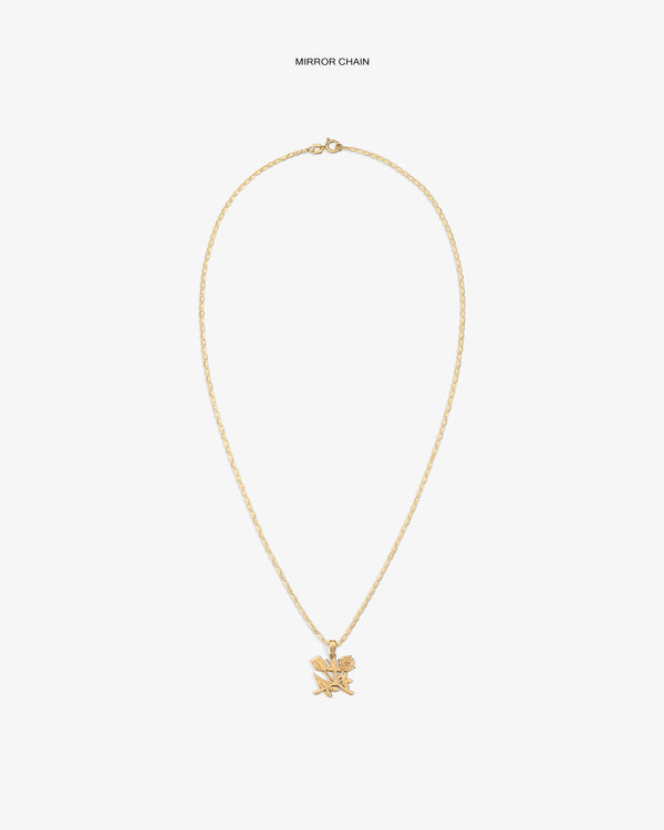 14Kt Gold Pendant: thin twisted chain with two small pendants—a star and a rose.