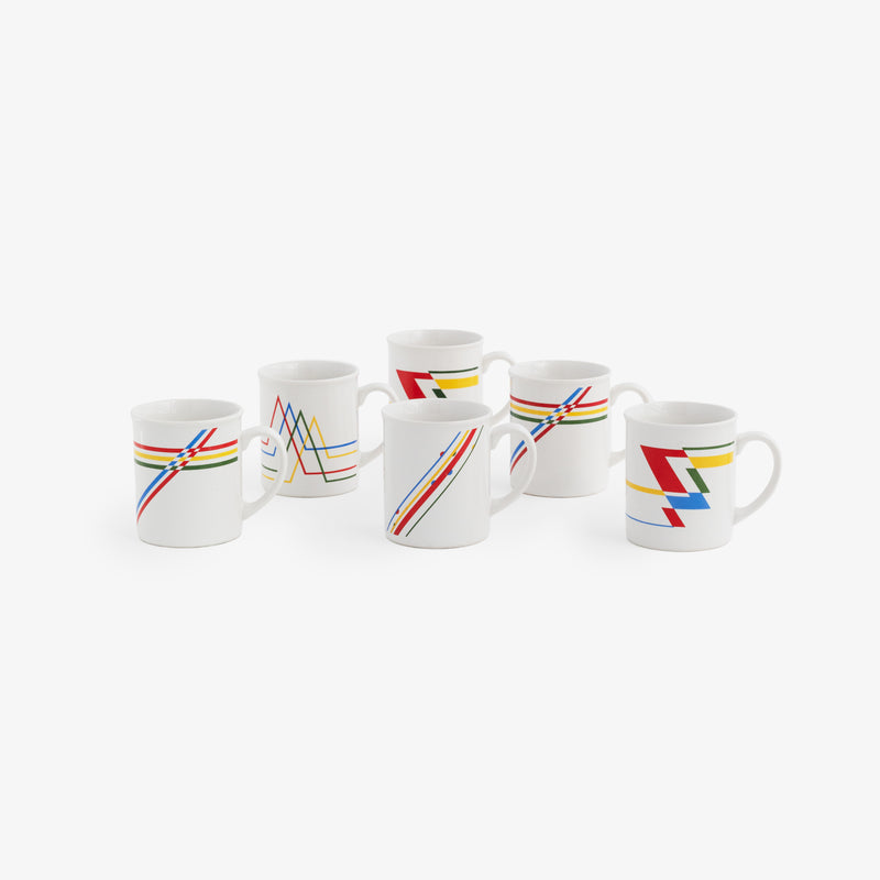 Retro Striped Coffee Mugs - Set of 6
