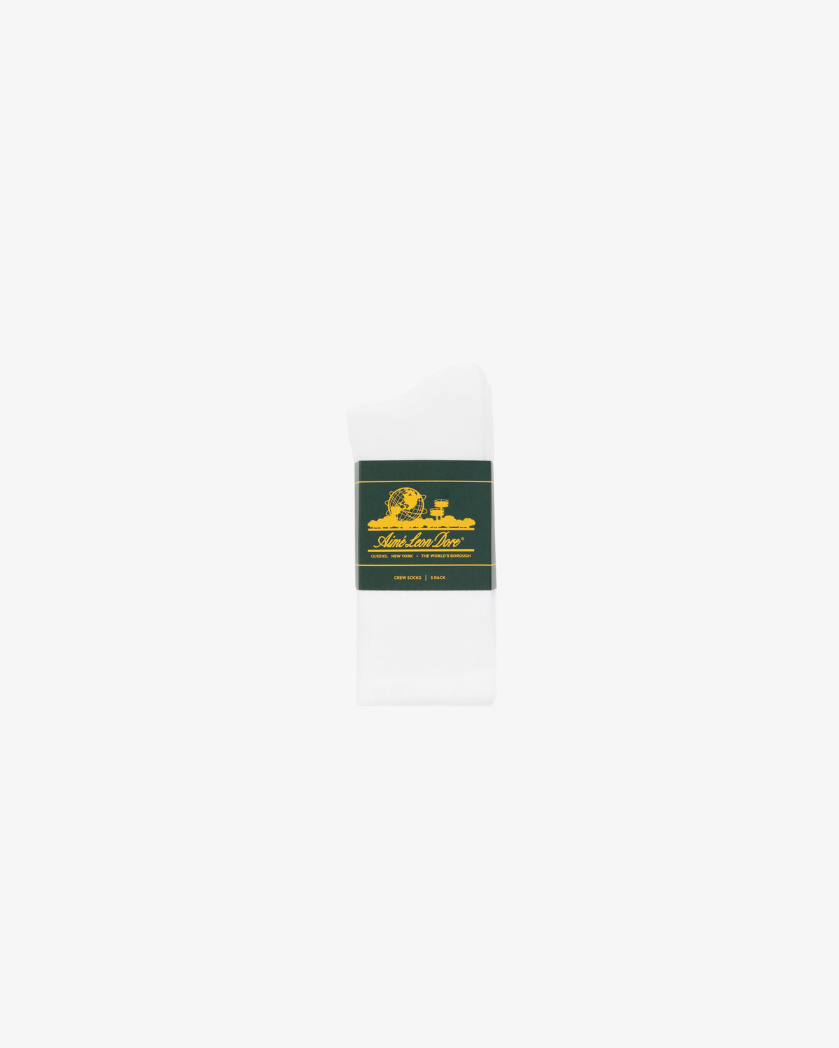 A pack of three crew socks with a green and gold label, displayed folded on a white background.