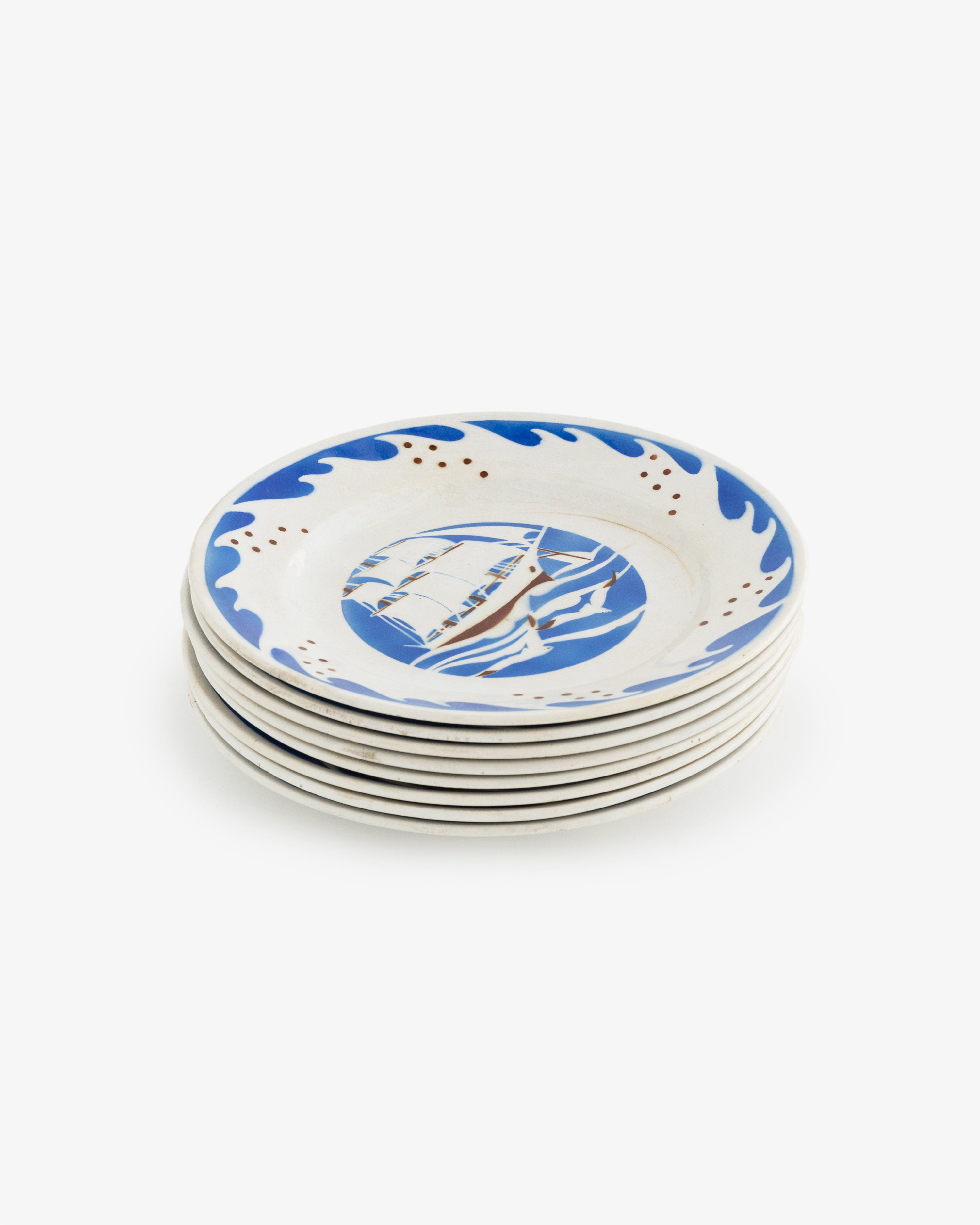 French K&G Toulon Hand Painted Ship Plates - Set of 8