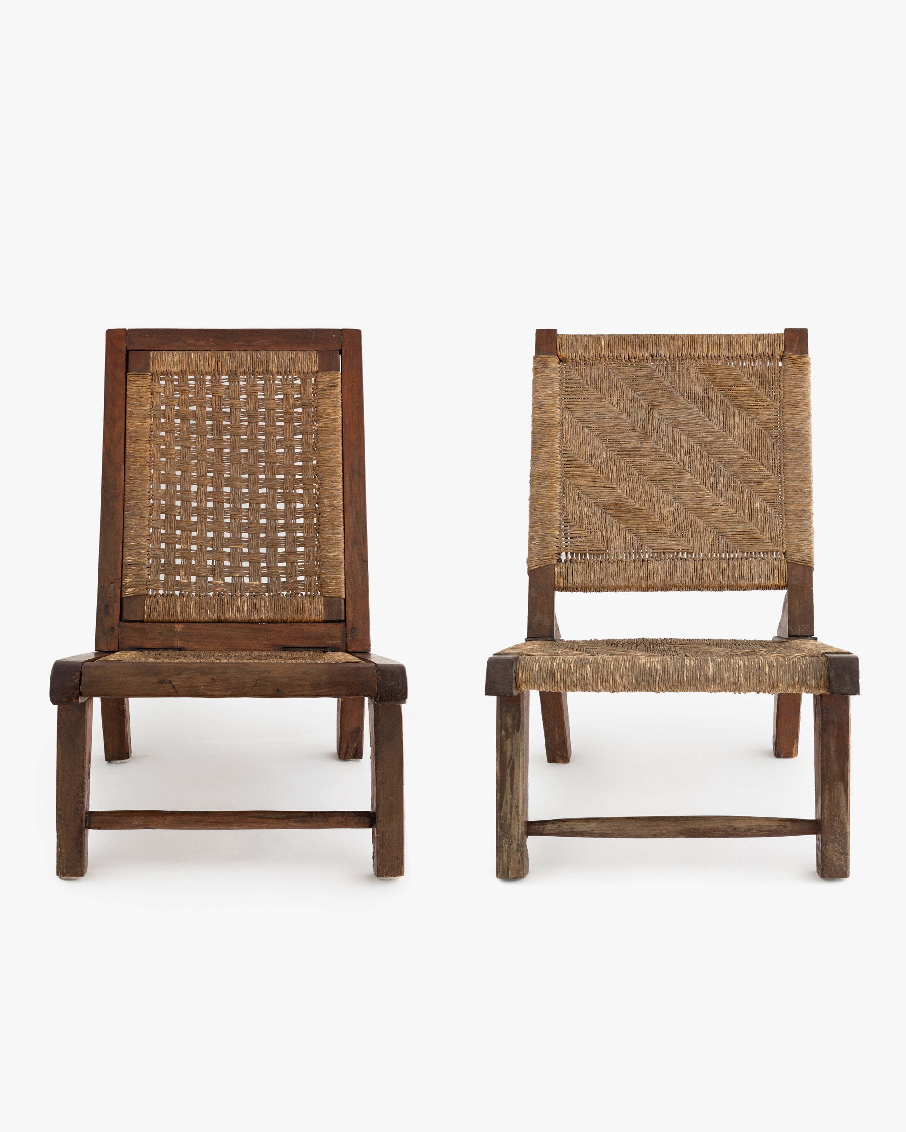 1930's French Woven Folding Lounge Chairs - Set of 2