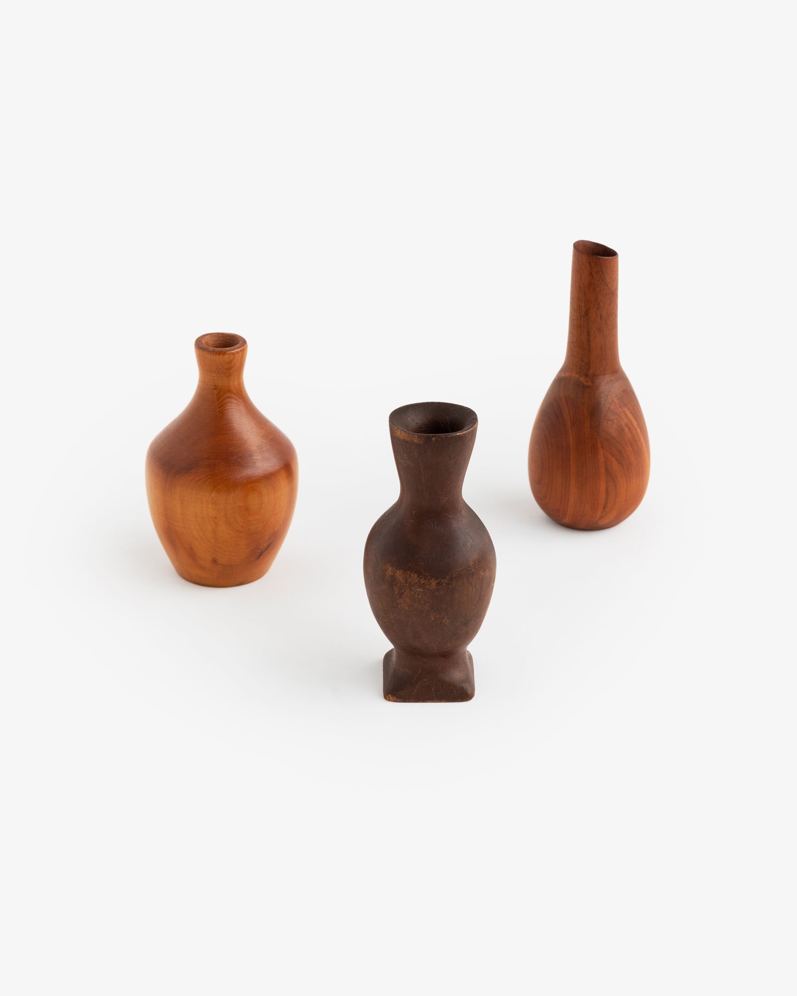 Petite Mid-Century Hand-Carved Wooden Vases - Set of 3
